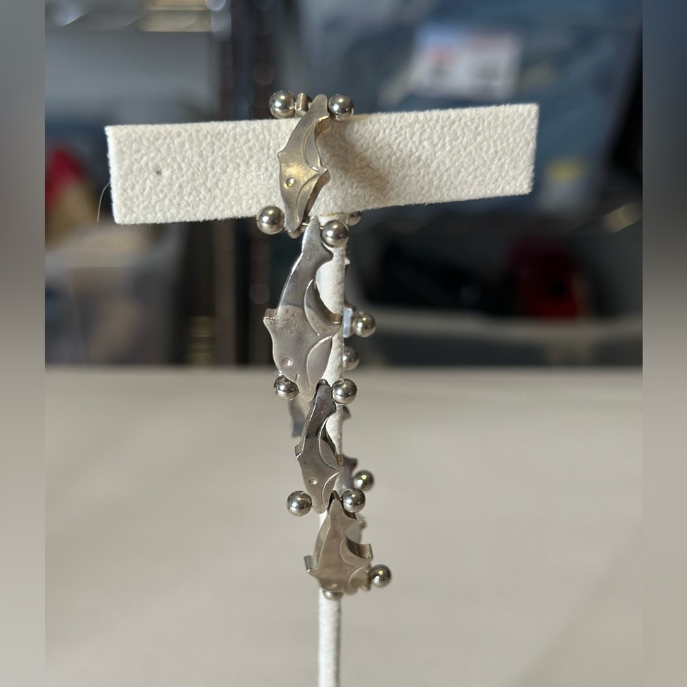 Heavy Solid Sterling Silver Dolphin Bracelet! Gre… - image 1